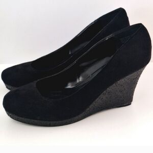 Lane Bryant faux suede glitter wedges - NWT